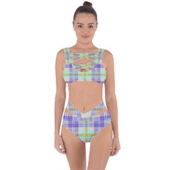 Blue And Yellow Plaid Bandaged Up Bikini Set 