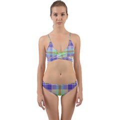 Blue And Yellow Plaid Wrap Around Bikini Set