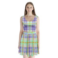 Blue And Yellow Plaid Split Back Mini Dress 