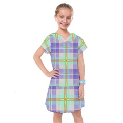 Blue And Yellow Plaid Kids  Drop Waist Dress