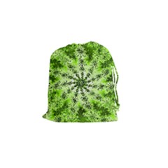 Lime Green Starburst Fractal Drawstring Pouches (small)  by allthingseveryone