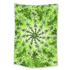 Lime Green Starburst Fractal Large Tapestry by allthingseveryone