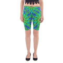 Green Psychedelic Starburst Fractal Yoga Cropped Leggings by allthingseveryone