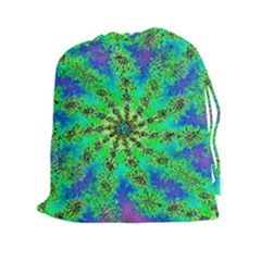 Green Psychedelic Starburst Fractal Drawstring Pouches (xxl)