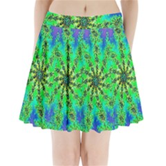 Green Psychedelic Starburst Fractal Pleated Mini Skirt