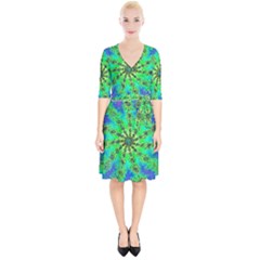 Green Psychedelic Starburst Fractal Wrap Up Cocktail Dress