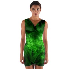 Artsy Bright Green Trees Wrap Front Bodycon Dress