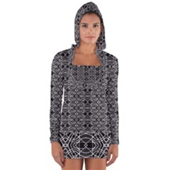 Black And White Ethnic Pattern Long Sleeve Hooded T-shirt by dflcprints