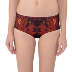 Red Abstract Mid-waist Bikini Bottoms by Celenk