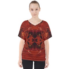 Red Abstract V-neck Dolman Drape Top by Celenk
