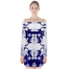 The Effect Of Light  Very Vivid Colours  Fragment Frame Pattern Long Sleeve Off Shoulder Dress by Celenk