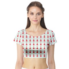 At On Christmas Present Background Short Sleeve Crop Top by Celenk