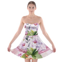 Wonderful Flowers, Soft Colors, Watercolor Strapless Bra Top Dress by FantasyWorld7