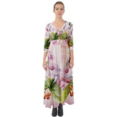 Wonderful Flowers, Soft Colors, Watercolor Button Up Boho Maxi Dress by FantasyWorld7