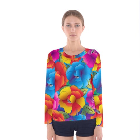 Neon Colored Floral Pattern Women s Long Sleeve Tee by Bigfootshirtshop