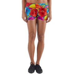Neon Colored Floral Pattern Yoga Shorts