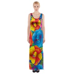 Neon Colored Floral Pattern Maxi Thigh Split Dress by Bigfootshirtshop