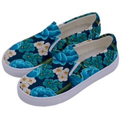 Light Blue Roses And Daisys Kids  Canvas Slip Ons by Bigfootshirtshop