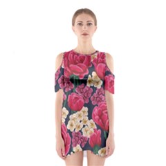 Pink Roses And Daisies Shoulder Cutout One Piece by Bigfootshirtshop