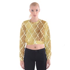 Vintage,gold,damask,floral,pattern,elegant,chic,beautiful,victorian,modern,trendy Cropped Sweatshirt by NouveauDesign