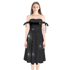 Starry Galaxy Night Black And White Stars Shoulder Tie Bardot Midi Dress by yoursparklingshop