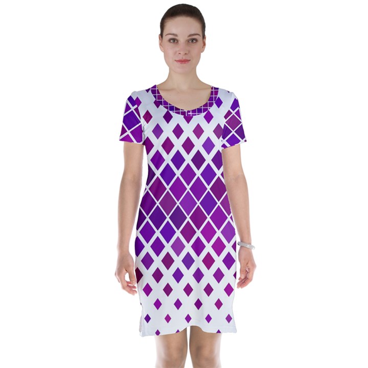 Pattern Square Purple Horizontal Short Sleeve Nightdress