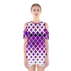 Pattern Square Purple Horizontal Shoulder Cutout One Piece