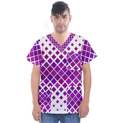 Pattern Square Purple Horizontal Men s V-neck Scrub Top by Celenk