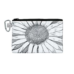 Sunflower Flower Line Art Summer Canvas Cosmetic Bag (medium)