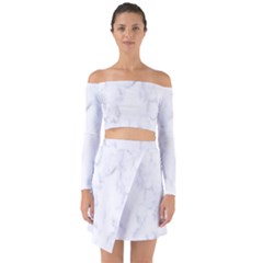 Marble Texture White Pattern Off Shoulder Top With Skirt Set by Celenk