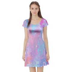 Space Psychedelic Colorful Color Short Sleeve Skater Dress by Celenk