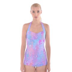 Space Psychedelic Colorful Color Boyleg Halter Swimsuit  by Celenk