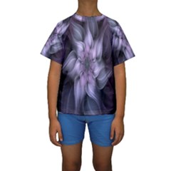 Fractal Flower Lavender Art Kids  Short Sleeve Swimwear by Celenk