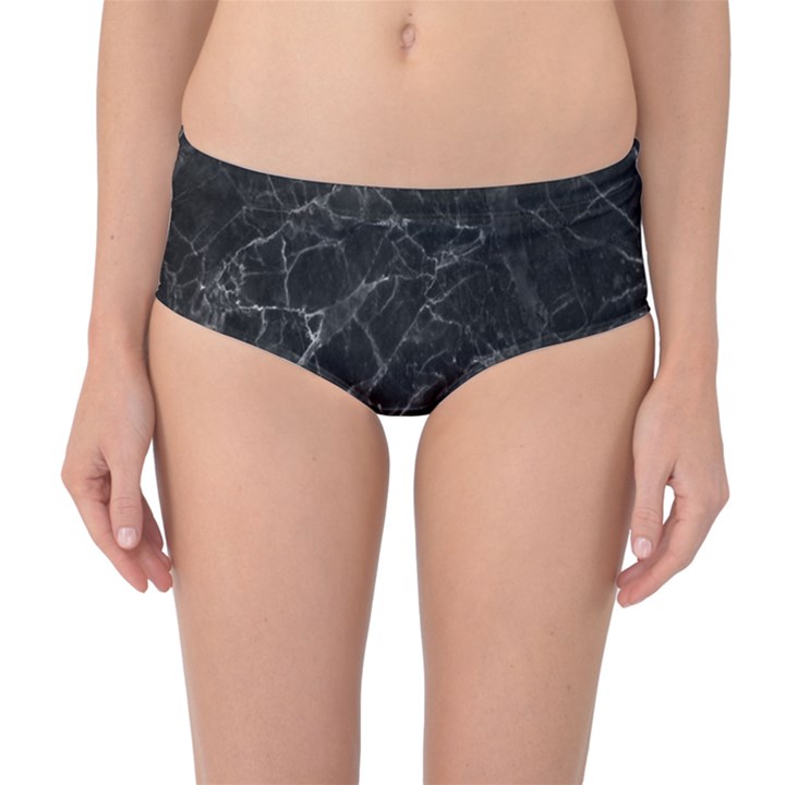 Black Texture Background Stone Mid-Waist Bikini Bottoms