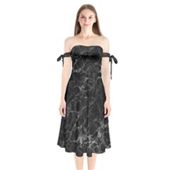 Black Texture Background Stone Shoulder Tie Bardot Midi Dress