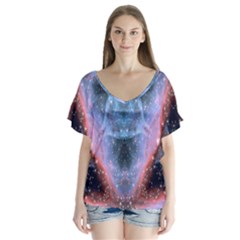 Sacred Geometry Mandelbrot Fractal V-neck Flutter Sleeve Top by Celenk