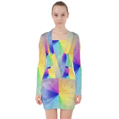 Abstract Art Modern V-neck Bodycon Long Sleeve Dress by Celenk