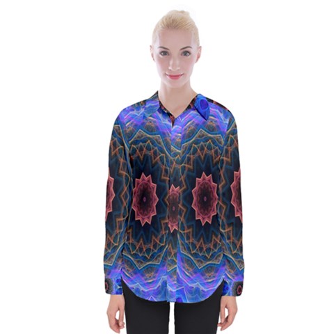 Cosmic Flower Kaleidoscope Art Womens Long Sleeve Shirt by Celenk