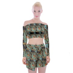 Pattern Background Fish Wallpaper Off Shoulder Top With Mini Skirt Set by Celenk