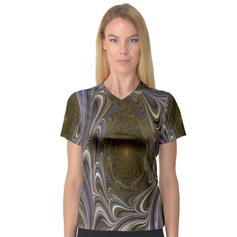 Fractal Waves Whirls Modern V-neck Sport Mesh Tee by Celenk