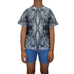 Fractal Blue Lace Texture Pattern Kids  Short Sleeve Swimwear by Celenk