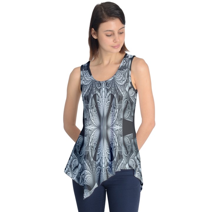 Fractal Blue Lace Texture Pattern Sleeveless Tunic