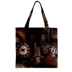 Steampunk, Wonderful Clockwork With Gears Zipper Grocery Tote Bag by FantasyWorld7