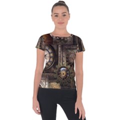 Steampunk, Wonderful Clockwork With Gears Short Sleeve Sports Top  by FantasyWorld7