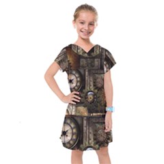 Steampunk, Wonderful Clockwork With Gears Kids  Drop Waist Dress by FantasyWorld7