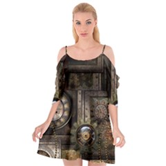 Steampunk, Wonderful Clockwork With Gears Cutout Spaghetti Strap Chiffon Dress by FantasyWorld7