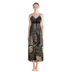 Steampunk, Wonderful Clockwork With Gears Button Up Chiffon Maxi Dress by FantasyWorld7