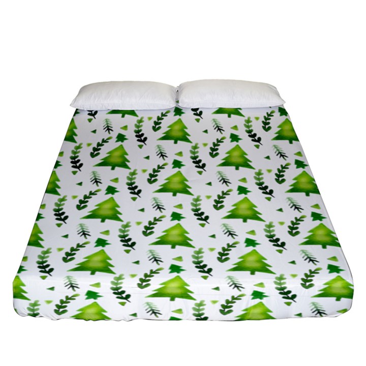 Watercolor Christmas Tree Fitted Sheet (Queen Size)