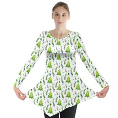 Watercolor Christmas Tree Long Sleeve Tunic 