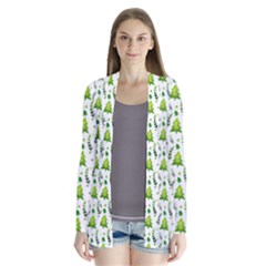 Watercolor Christmas Tree Drape Collar Cardigan